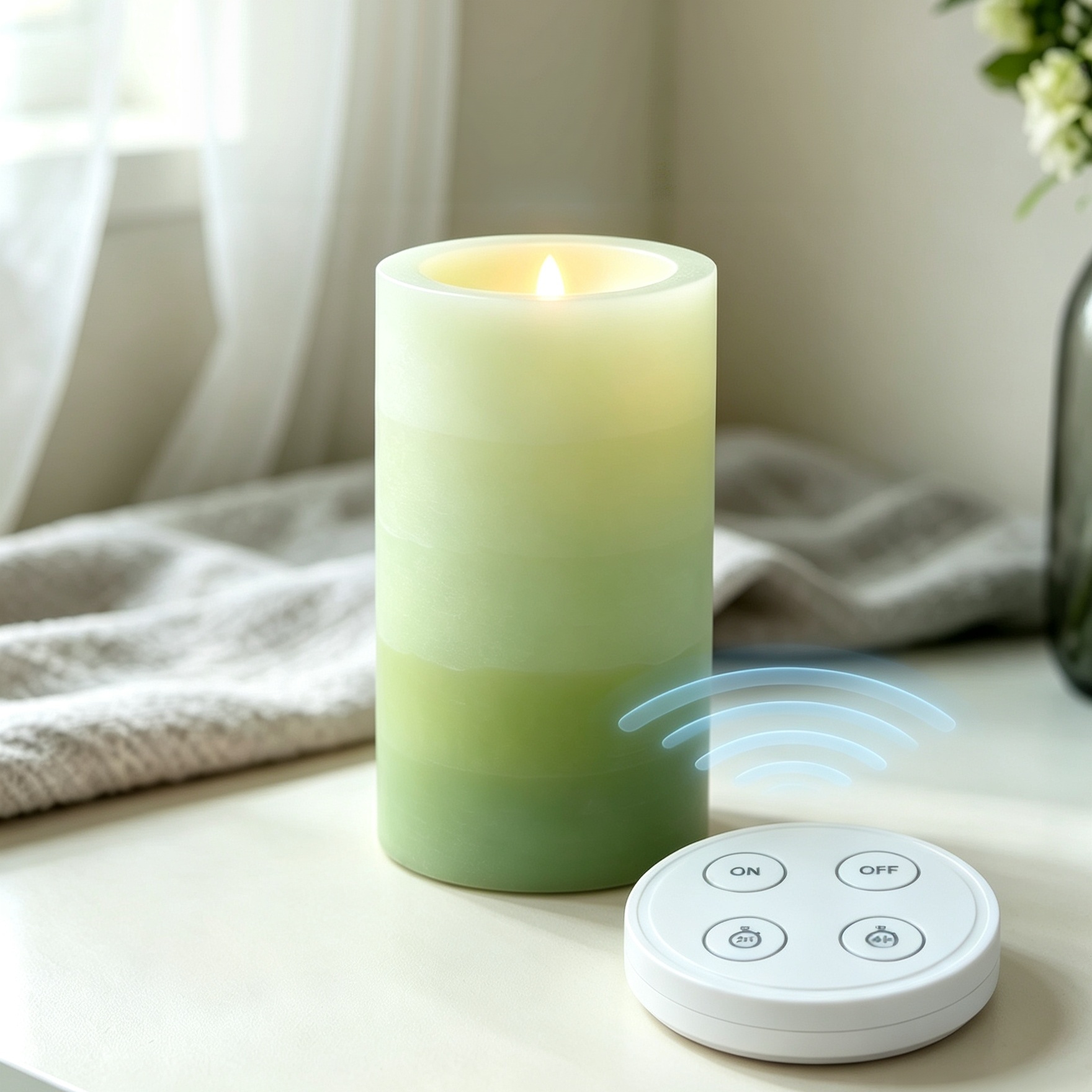 Wireless Remote Control Premium Electronic LED Candles – Real Wax Flameless Candles with RF Remote, Touch-Silent Switch, Wall-Penetrating Long Range Control, Customizable Brand & Functions ( Green)