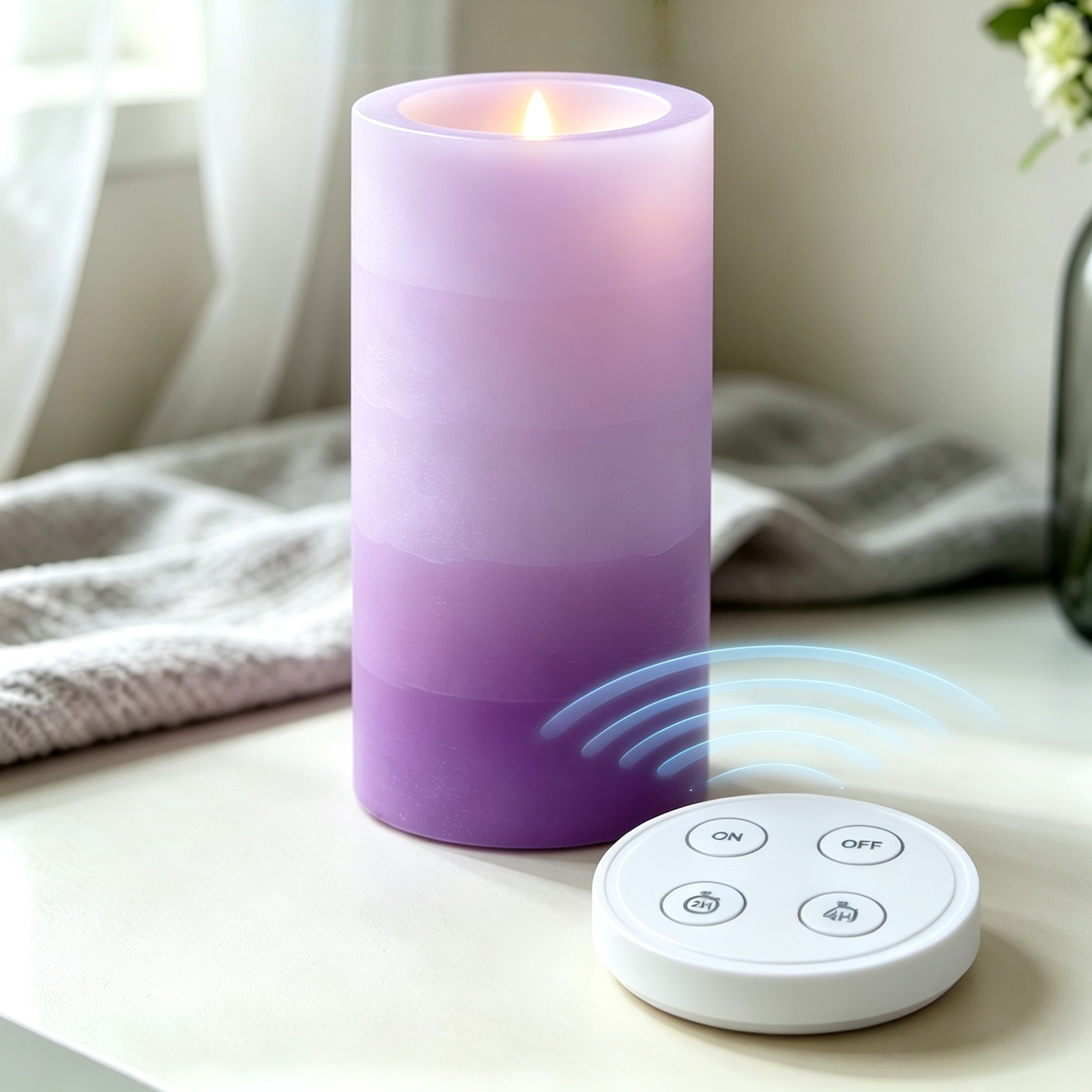 Wireless Remote Control Premium Electronic LED Candles – Real Wax Flameless Candles with RF Remote, Touch-Silent Switch, Wall-Penetrating Long Range Control, Customizable Brand & Functions ( Purple ) 
